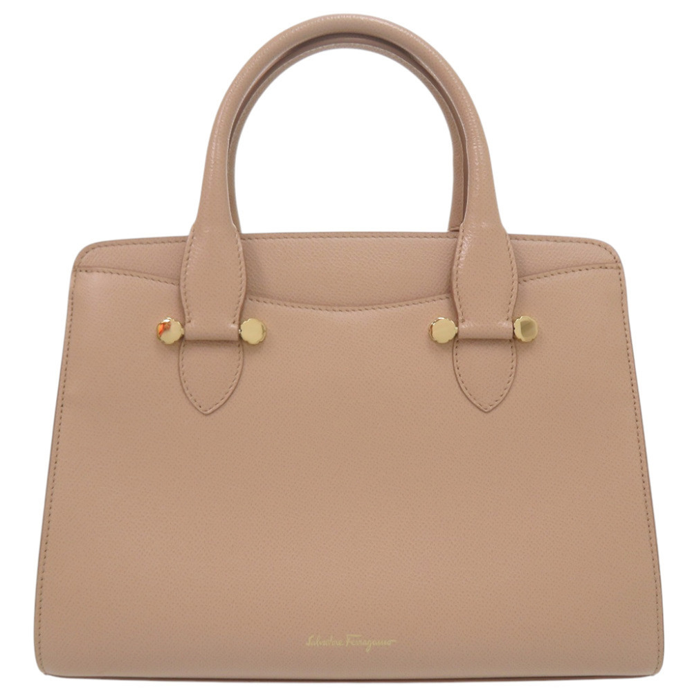 Salvatore Ferragamo Today Leather Satchel Handbag 2-Way Shoulder Bag Beige 1359
